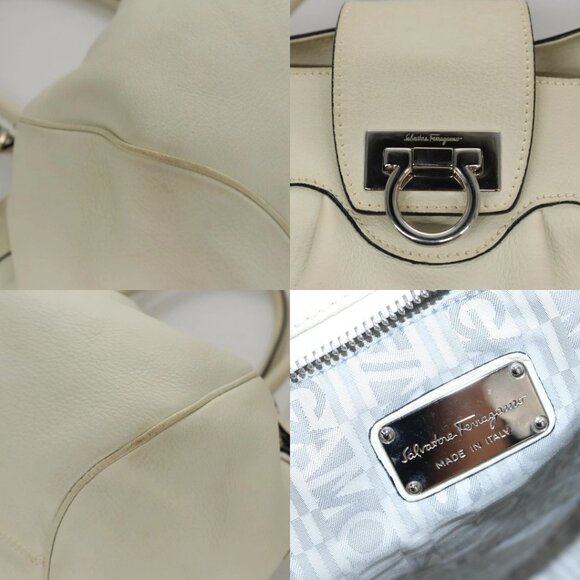 Salvatore Ferragamo Gancini Hand Bag Leather White Silver Auth yk16589 - Picture 15 of 15